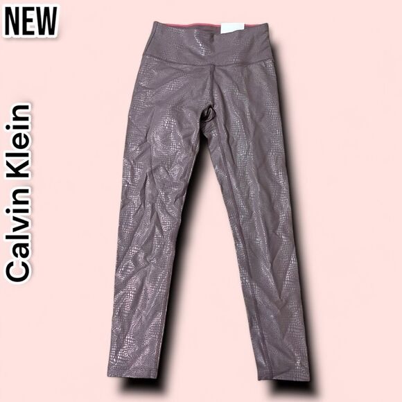 New Calvin Klein Womens Performance Metallic-Print High-Waist 7/8 Length Legging - Picture 1 of 7
